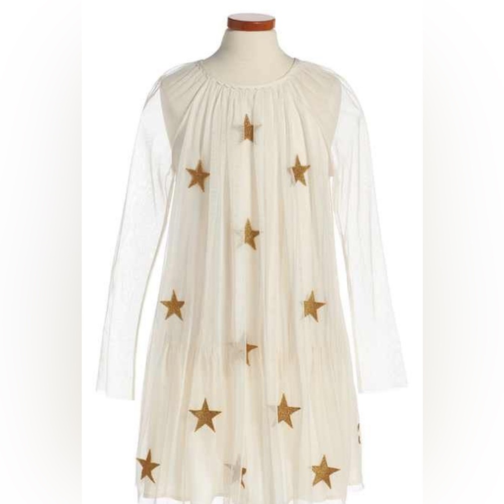 Stella McCartney White Dress with Gold Stars and tulle layering